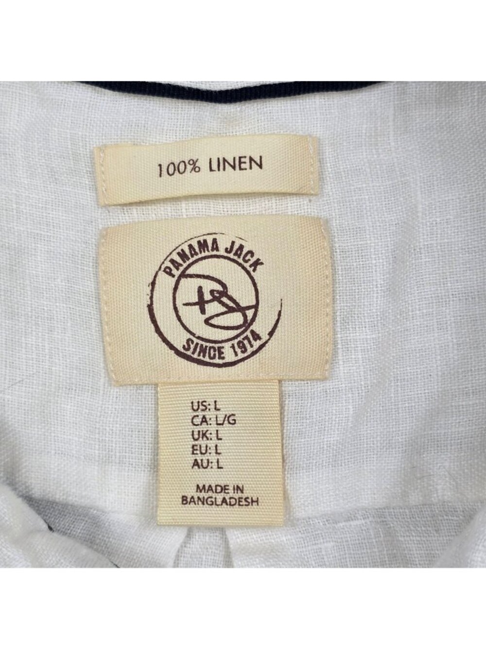 Panama Jack Mens Large 100% Linen Shirt White Button-Up Short Sleeve Top - Picture 2 of 3